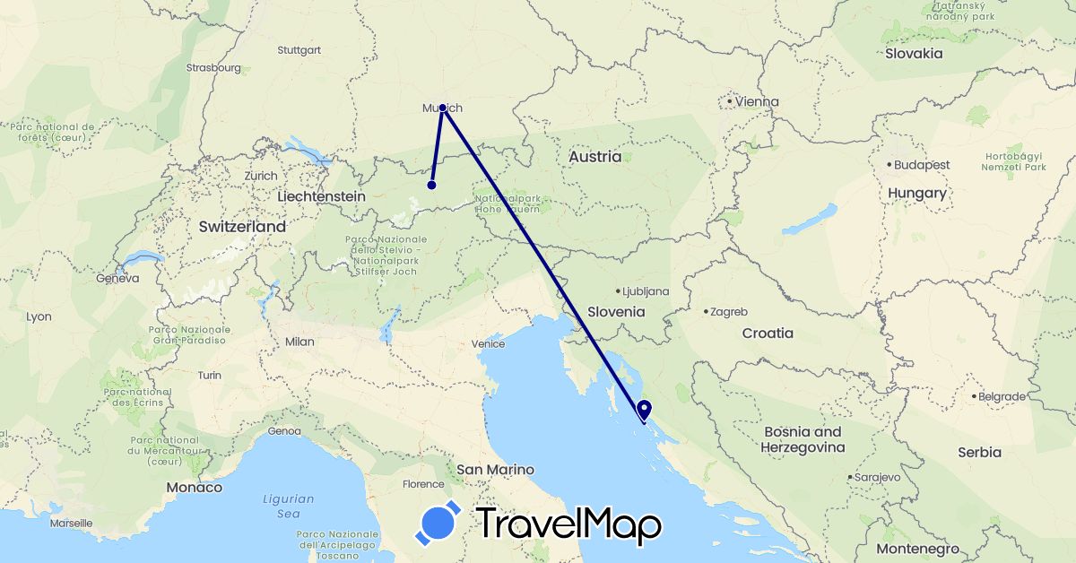 TravelMap itinerary: driving in Austria, Germany, Croatia (Europe)